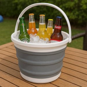 19 Collapsible Silicone Ice Bucket Shatterproof Folding Drink Cooler Portable Beverage Tub For Outdoor Patio Backyard BBQ Party