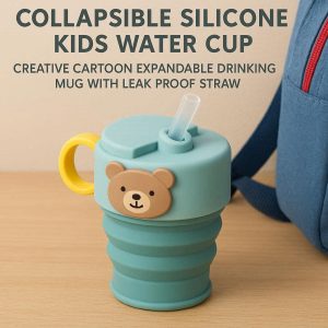 5 Collapsible Silicone Kids Water Cup Creative Cartoon Expandable Drinking Mug With Leakproof Straw For School Backpack