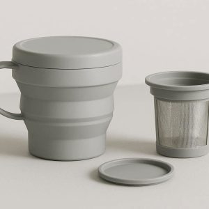 Minimalist Collapsible Silicone Tea Cup Reusable Folding Mug With Removable Infuser Filter For Loose Leaf Tea